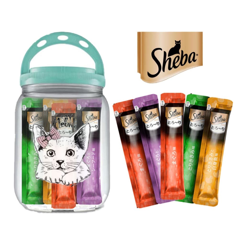 Pote Petisco Para Gatos SHEBA com 24 Tubos de 12g Pote Personalizado Tipo Churu e Truly