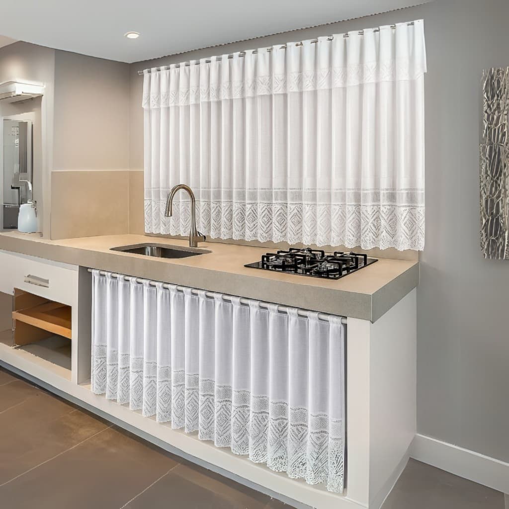 Cortinas de Cozinha Renda P/janela e Pia - Balcão Renda Cortina - Tulipa Decoração