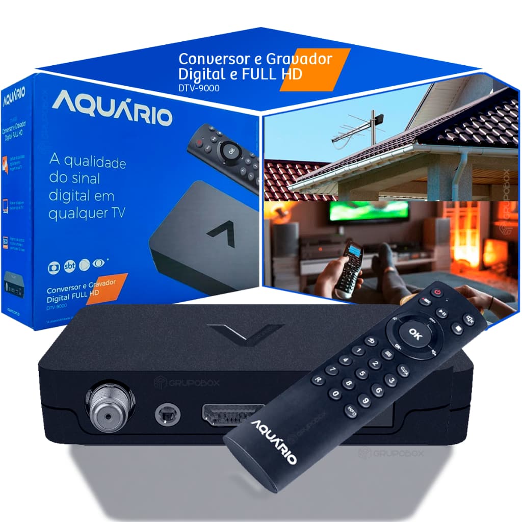 Conversor e Gravador Digital Aquário DTV-9000 HDMI Full HD Bivolt Compatível com TVs Antigas