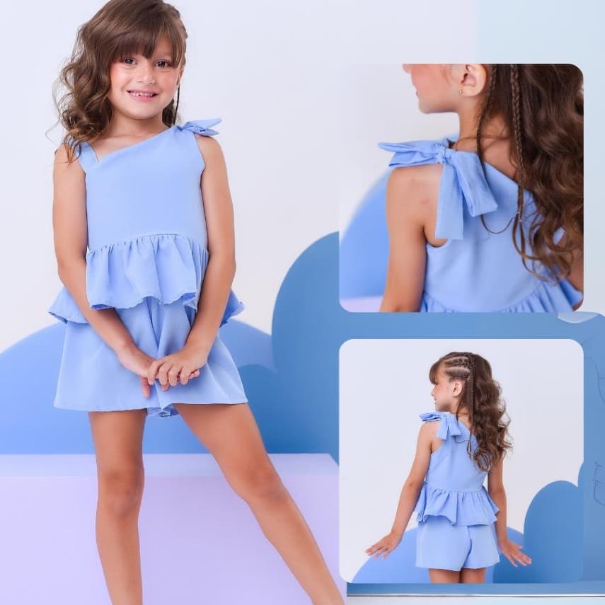 Conjunto infantil menina short e blusa casual