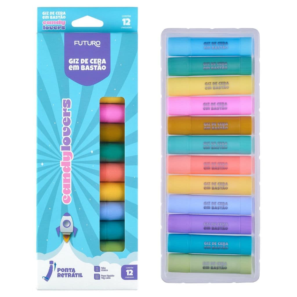 Giz de Cera Bastão Retrátil 12 Cores Pastel Lavável Seguro Para Crianças Candy Lovers Gel