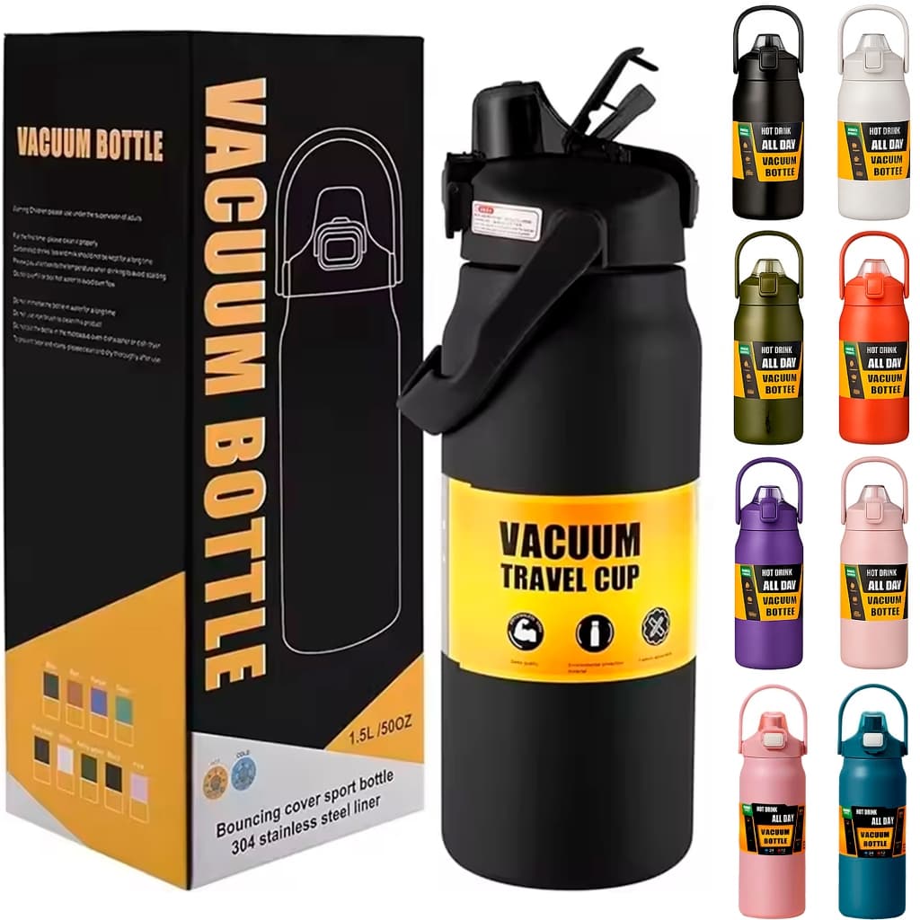 Garrafa Térmica 1,2L 1200ml Com Tampa e Alça Reforçada + Canudo Retrátil