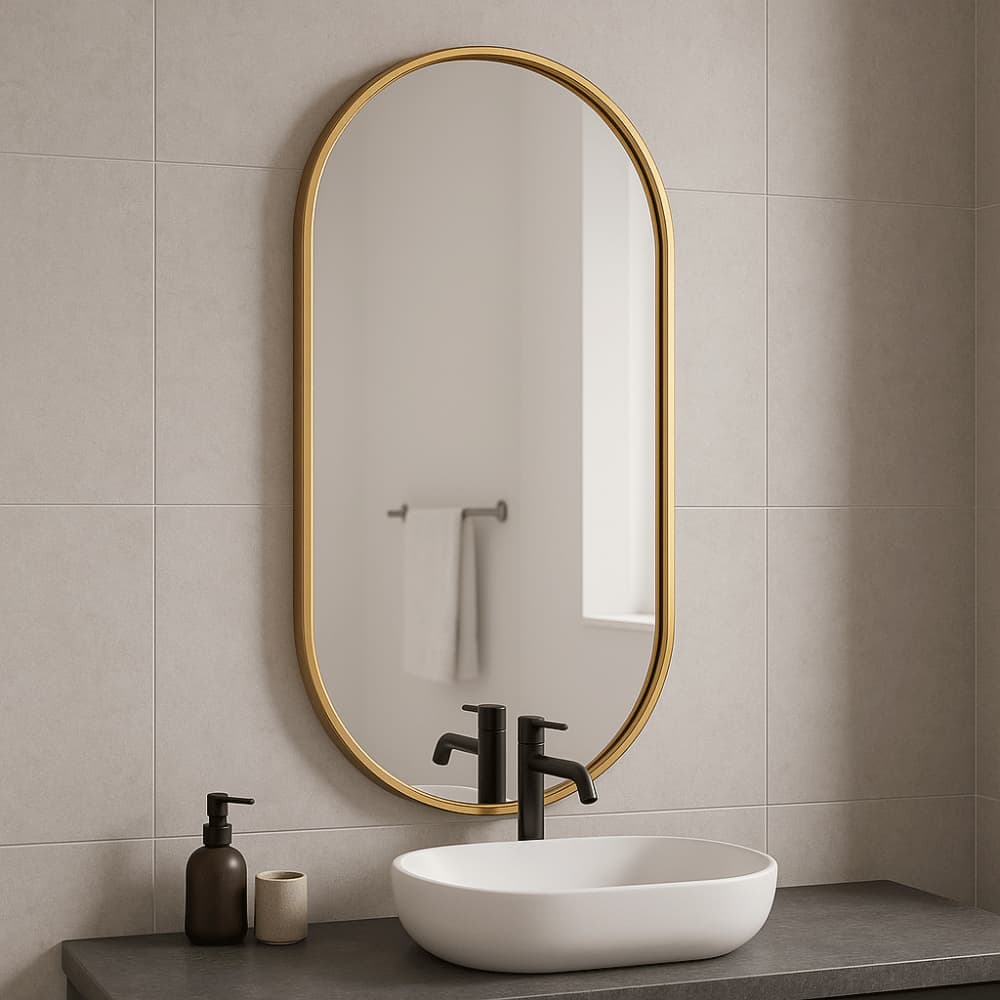 Espelho Oval Lopazzi 80x50cm com Moldura em Alumínio Decoração Banheiro Lavabo Quarto Sala