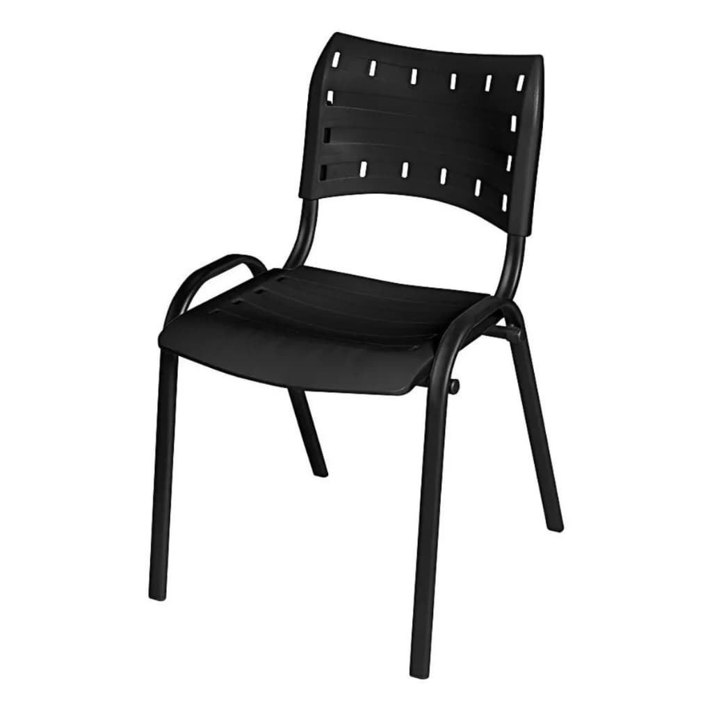 Cadeira Iso Fixa Plástica Empilhável Escolar Igreja Eventos Tubo Oblongo Estrutura Em Aço Preto