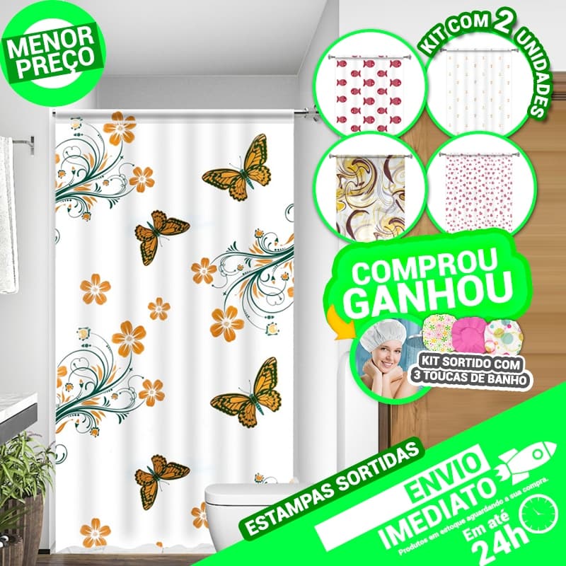 Kit 2 Cortinas Box Banheiro Lavabo Diversas Estampas Sortidas