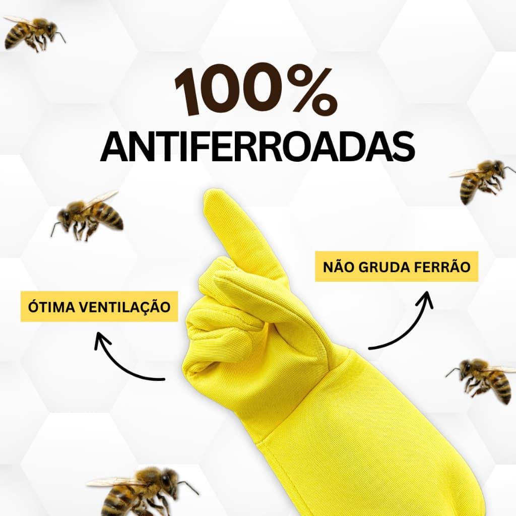 Luva Apicultor Antiferroadas Não Gruda Ferrão Tecido Cross Resistente Proteção Manejo SR Apicultura
