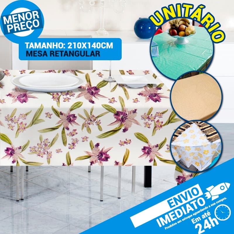 Toalha de Mesa 6 Lugares Estampas Sortidas Impermeável Decoração Cozinha 210 x 140cm
