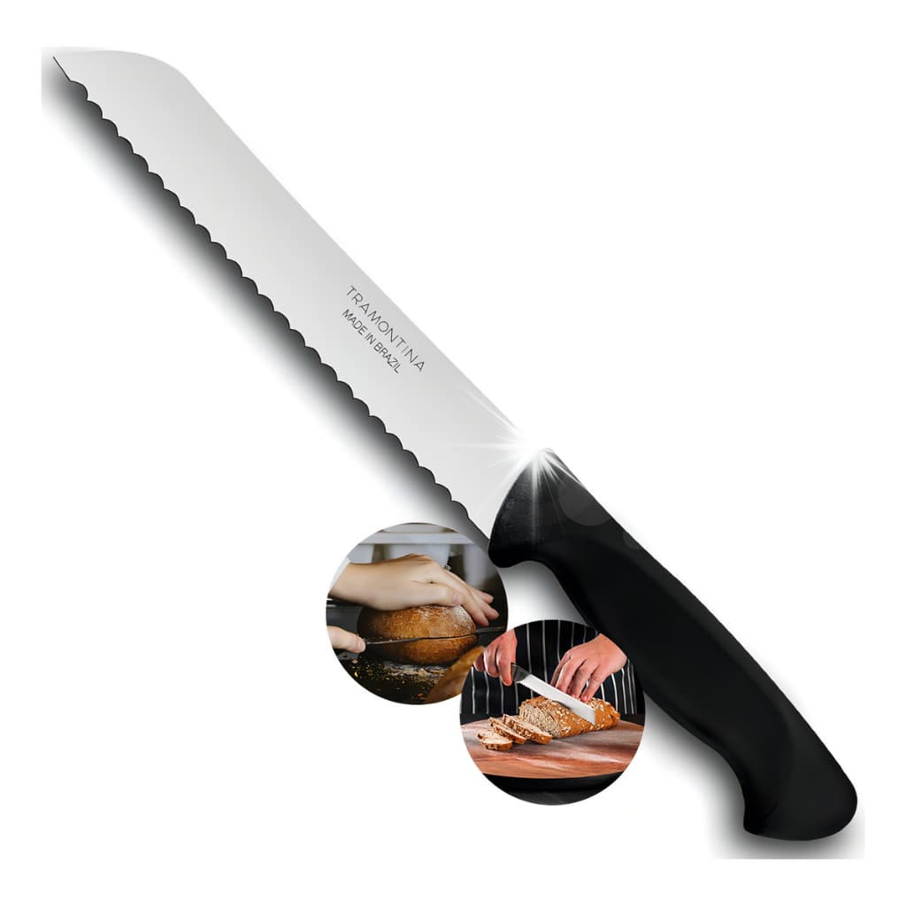Faca De Pão Talheres Para Cortar Pão Bolo Tramontina Cor Preto