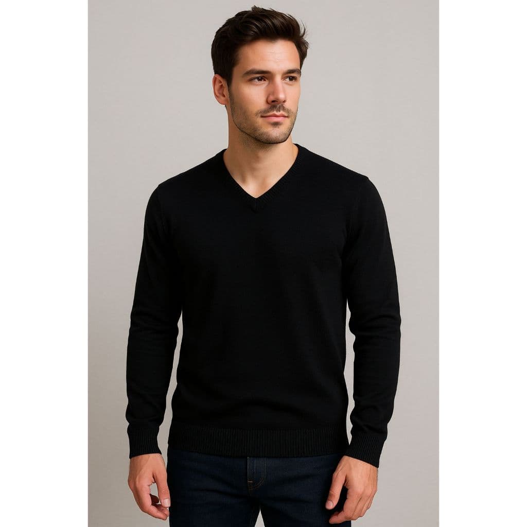 Blusa Suéter Camisa Masculina de Frio Manga Longa Tricot Gola V Moda Outono\Inverno Básica REF:643