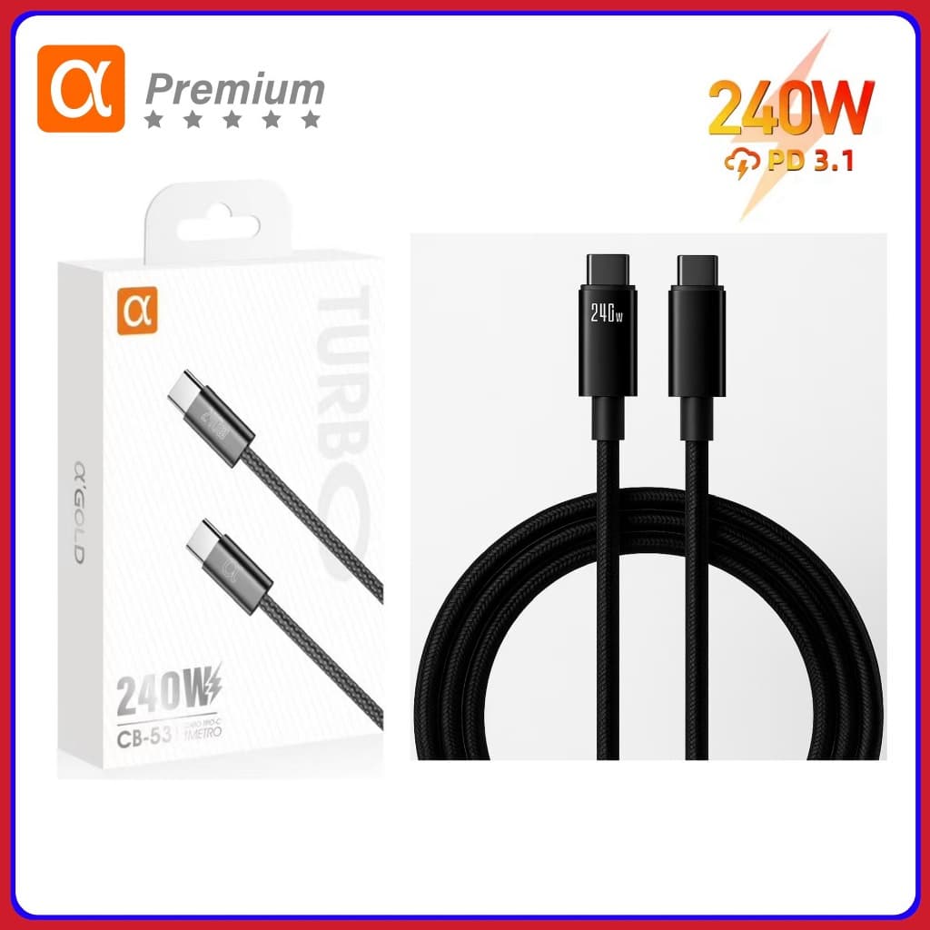 Cabo Tipo c Turbo 240W PD cabo USB c -Tipo c Para Macbook iPhone iPad original carregamento super rápido A`GOLD CB-53