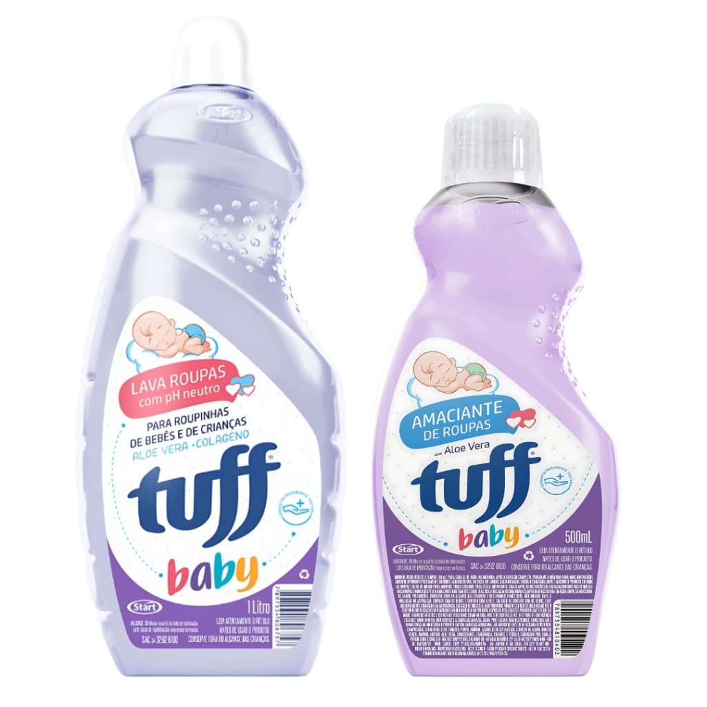 Kit Lava Roupas 1L e Amaciante 500ml Tuff Baby Bebê Ph Neutro Aloe Vera