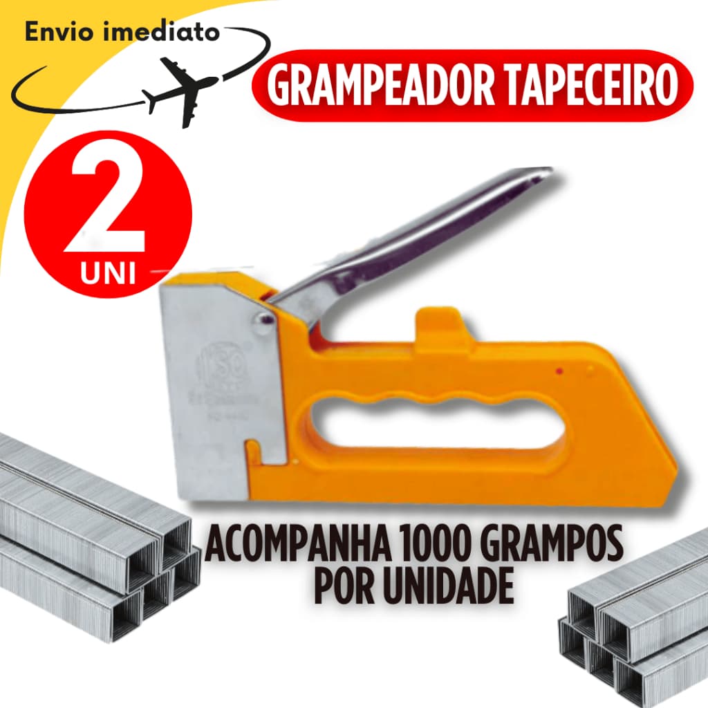 kit 02 Peças Grampeador Tapeceiro Profissional Alta Pressão Profissional Com 1000 grampos