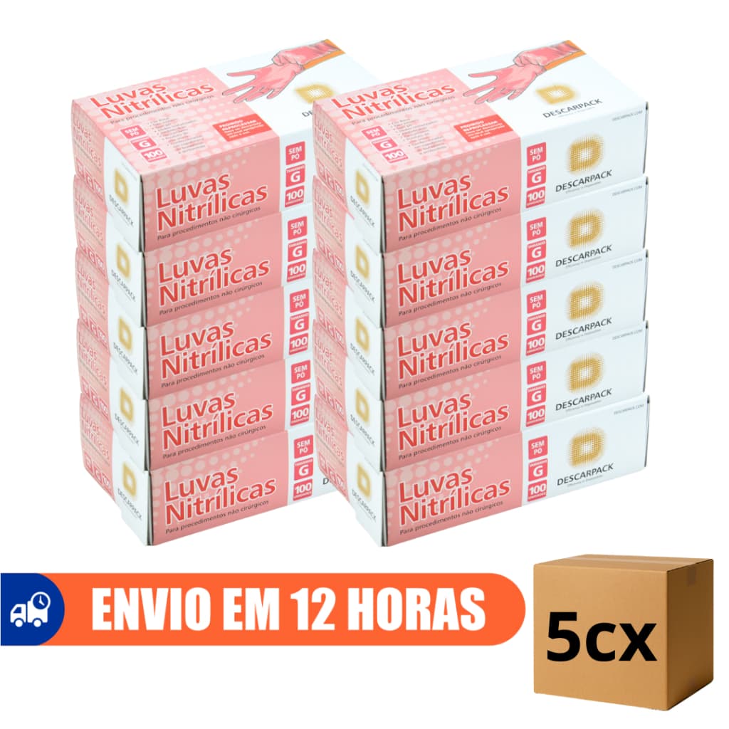 Luva de Procedimento Nitrílica Rosa Sem Pó 500un Selo Anvisa Descarpack