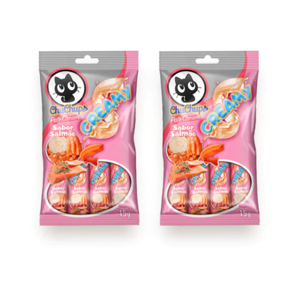 Petisco Para Gatos ChuChups Cream Pacote com 4 Tubos de 15g Sabores Salmão Frango Atum Original