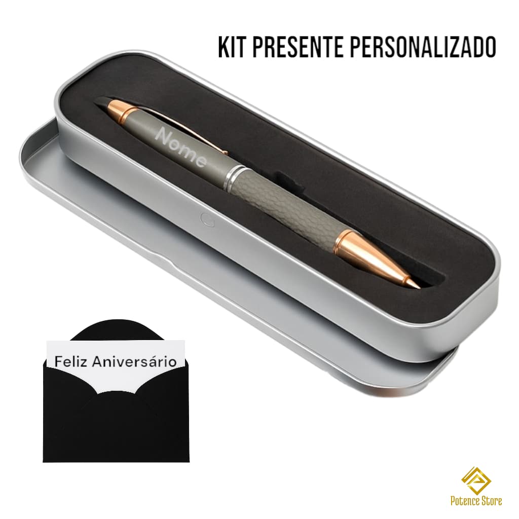 Caneta com Nome + Estojo para Caneta + Cartão de Aniversário Presente Dia dos Namorados  Pastor