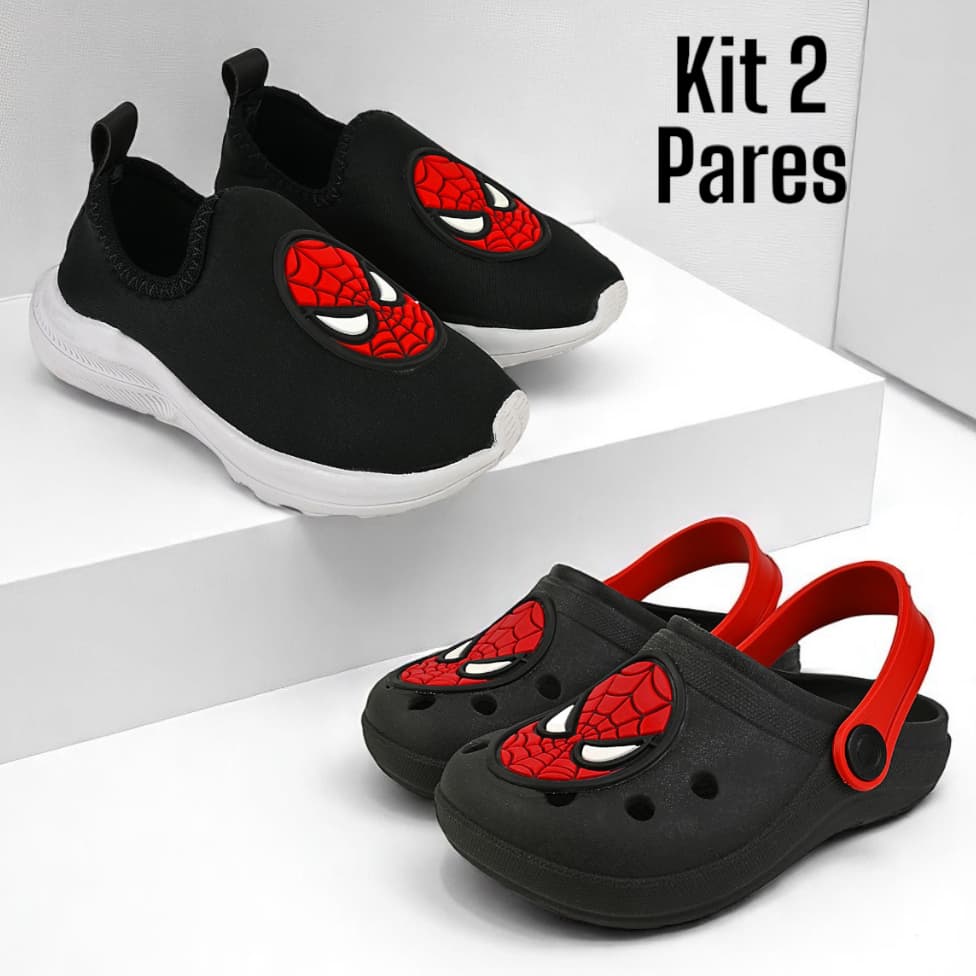 Kit 2 Pares Infantil Menino Sandália Tênis  Babuche Slide Papete  Leve Confortável Casual