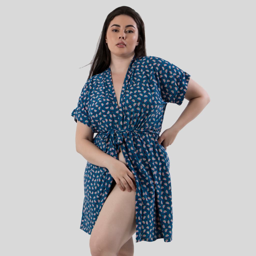 Robe Plus Size Delicato Estampado  Faixa  Estampas Sortidas Moda Promoção