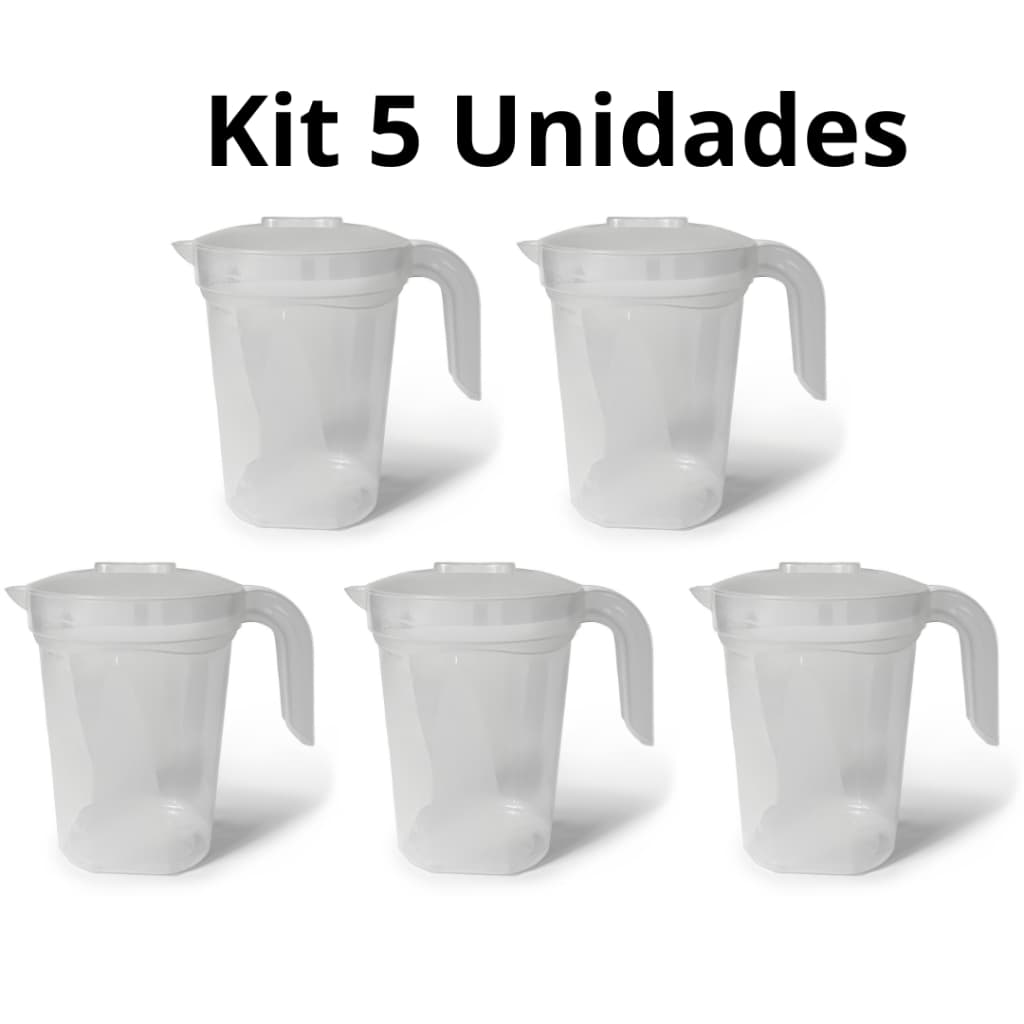 Kit 5 Jarra Em Plástico Transparente De 1,8 Litros Para Suco Bebidas Resistente Com Tampa