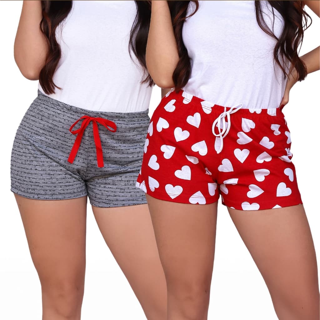 Kit 2 Shorts Pijama Feminino Adulto Estampado Confortável
