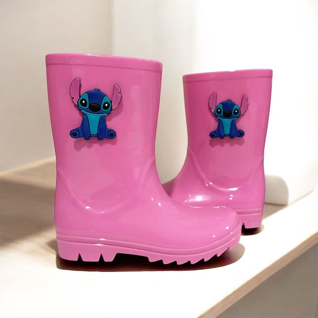 Galocha Bota de Chuva Cano Alto Stitch Infantil Menina Juvenil Menino Leve Moderna Confortável