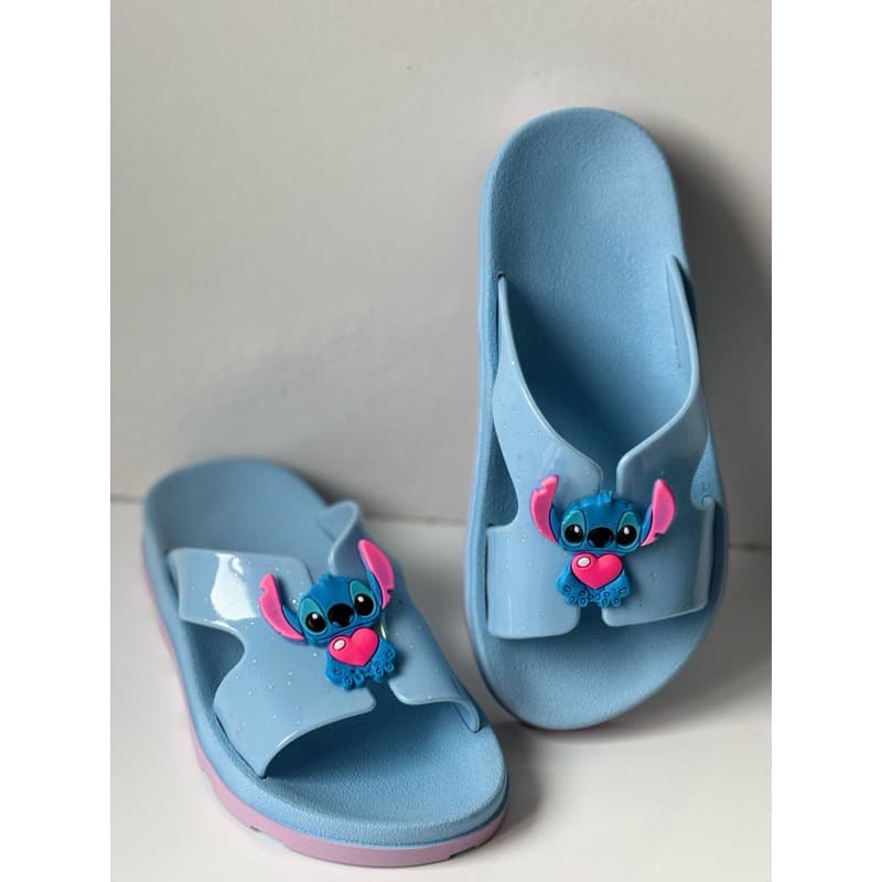 Sandália Stitch Slide Glitter Juvenil Infantil Menina Lançamento Menina Fofa Leve Macia