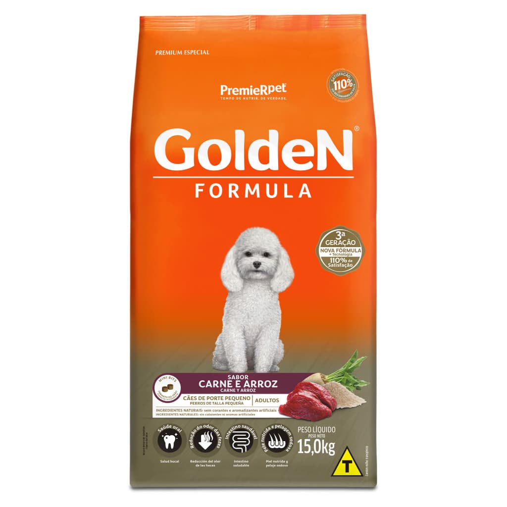 Ração Golden Fórmula Cães Adultos Mini Bits Porte Pequeno Carne e Arroz 15kg
