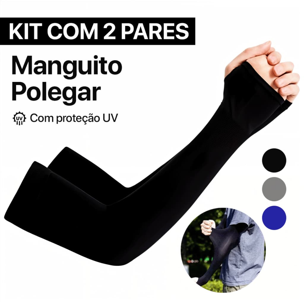 Kit 1 ou 2 Pares Manguito Proteção Solar UV Fina Braço Seda Masculina Feminina Respirável 40cm