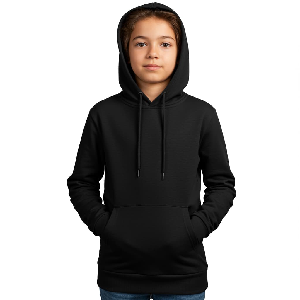 Moletom Infantil Kids Masculino Com Capuz Canguru Meninos Liso Preto Casaco Frio Promoçao