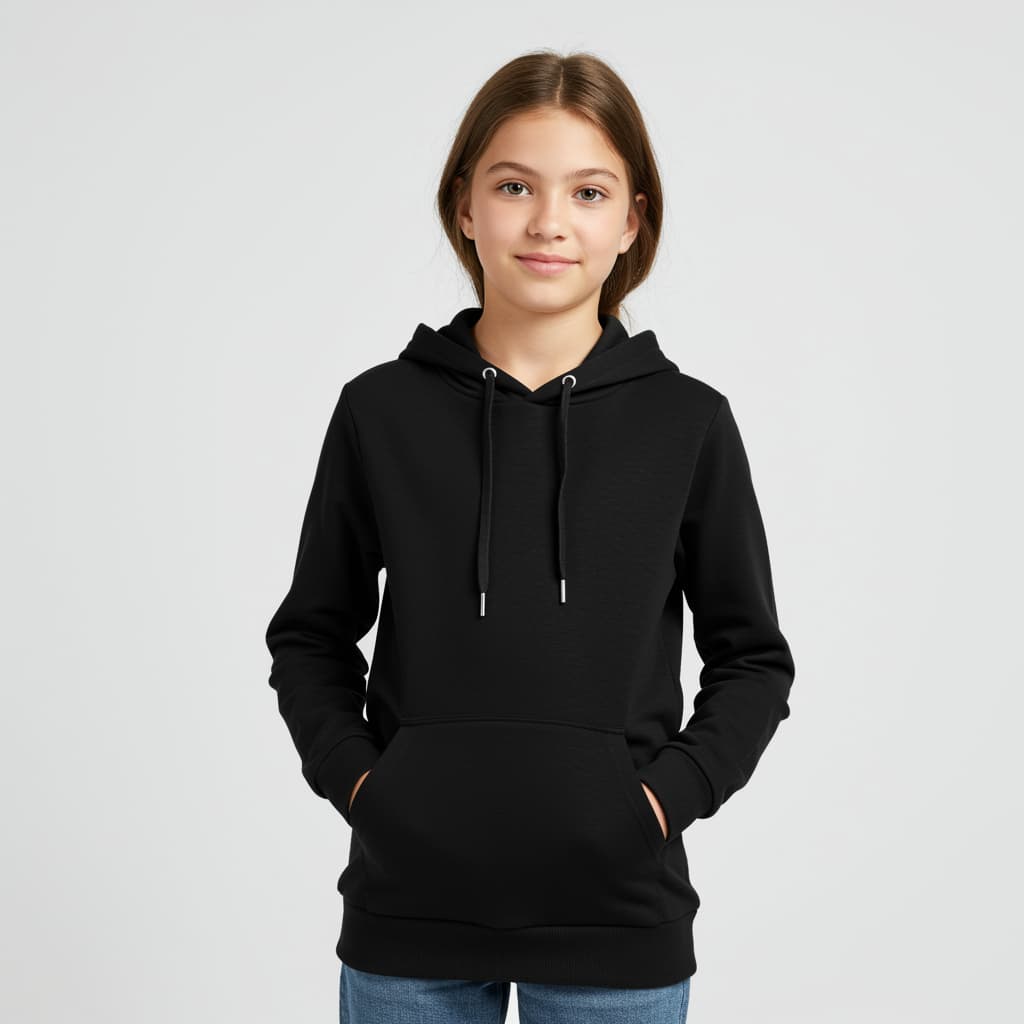 Moletom Infantil Kids Feminino Com Capuz Canguru Meninas Liso Preto Casaco Frio Promoçao
