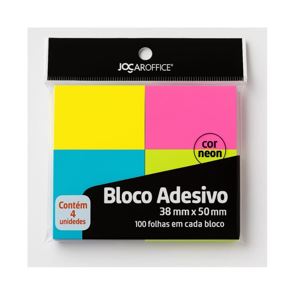 Kit C/ 4 Bloco  Adesivo de Notas Colorido 38x50 100 folhas neon Jocar Office