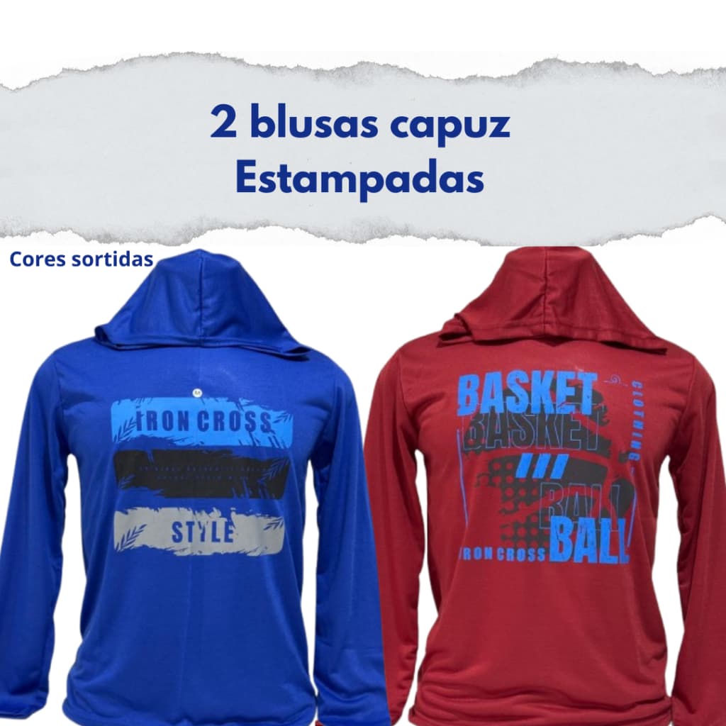 2 Blusas Manga Longa Com Capuz Estampada Cores Sortidas P ao EXG
