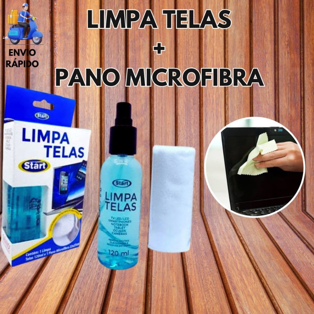 Limpa Telas Celular Tablet + Pano Microfibra Remove Sujeiras Oleosidade Resíduos Limpa Óculos