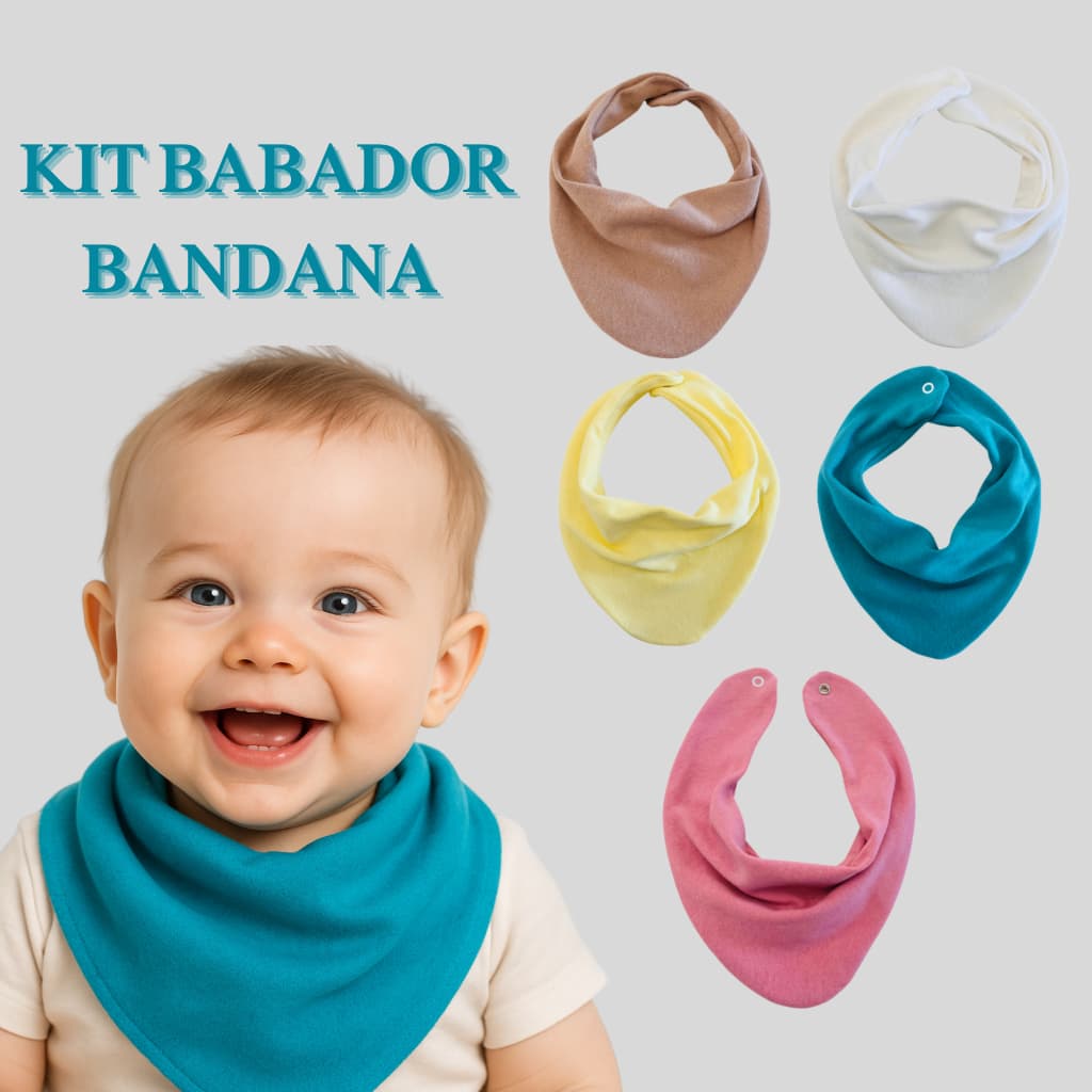 5 Babador Bandana Bebê Suedine 100% Algodão Cores Sortidas Hipoalergênico Infantil