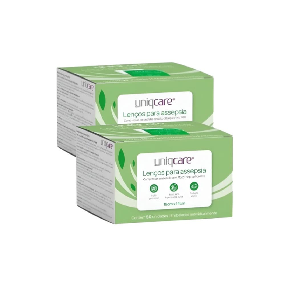 Lenço Umedecido Mãos Assepsia Álcool 70 % Swab Grande 100 Unidades embaladas individualmente