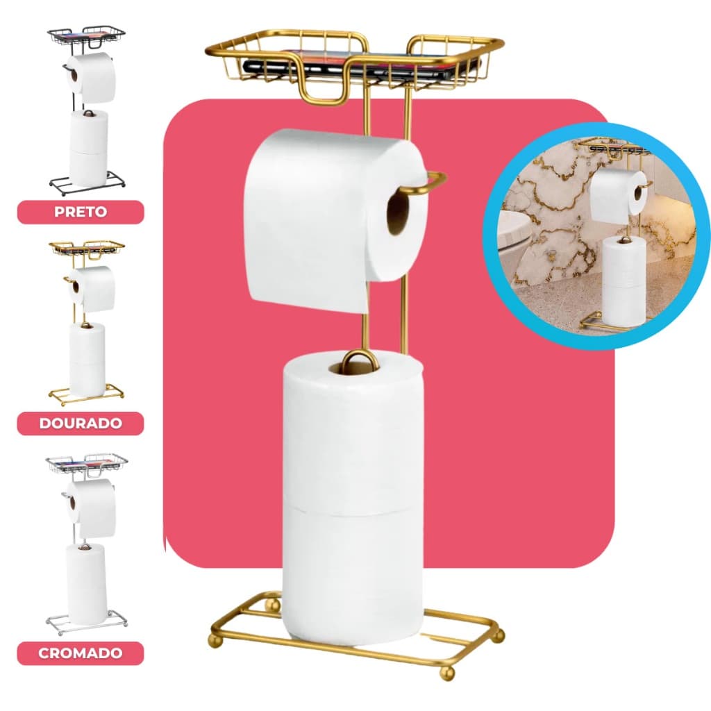 Suporte Porta Papel Higiênico Dispenser Porta Celular Banheiro Lavabo Decoração Papeleira Arthi