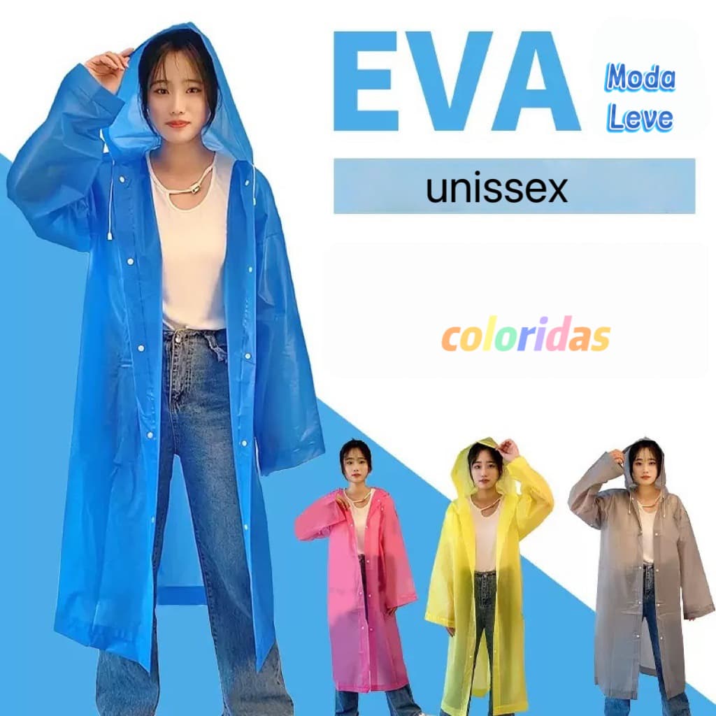 Capa de Chuva com Gabardina grossa e comprida transparente reforçada reutilizável Unissex