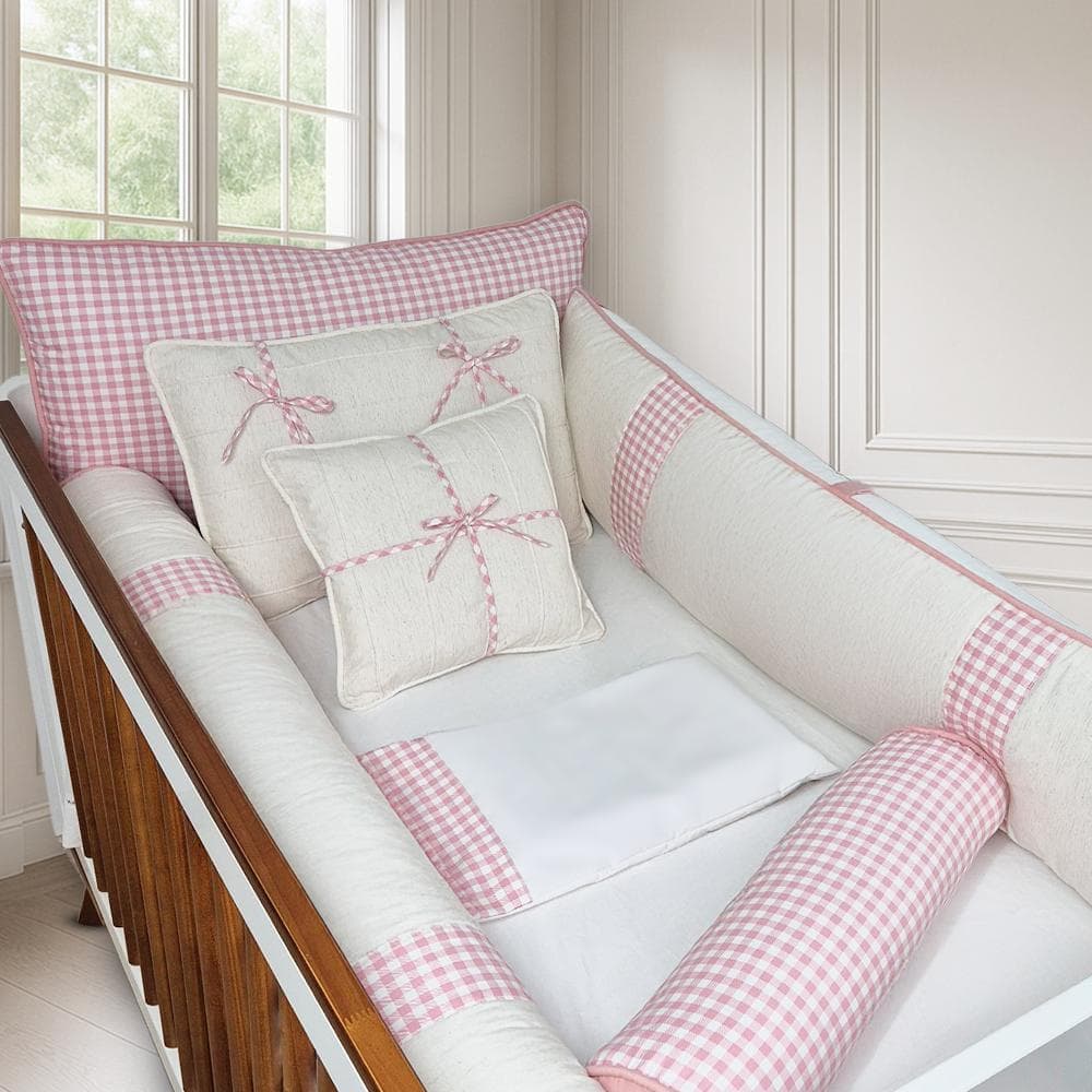 Kit Berço Xadrez Vichy Percal 200 Fios 08 Peças