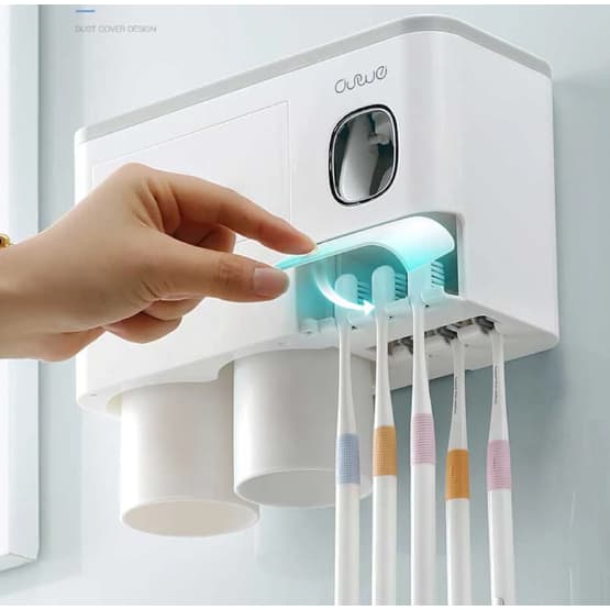 Dispenser Aplicador Creme Dental Pasta Dente Suporte Escovas 2 Copos ref: A1908/A08YSJ