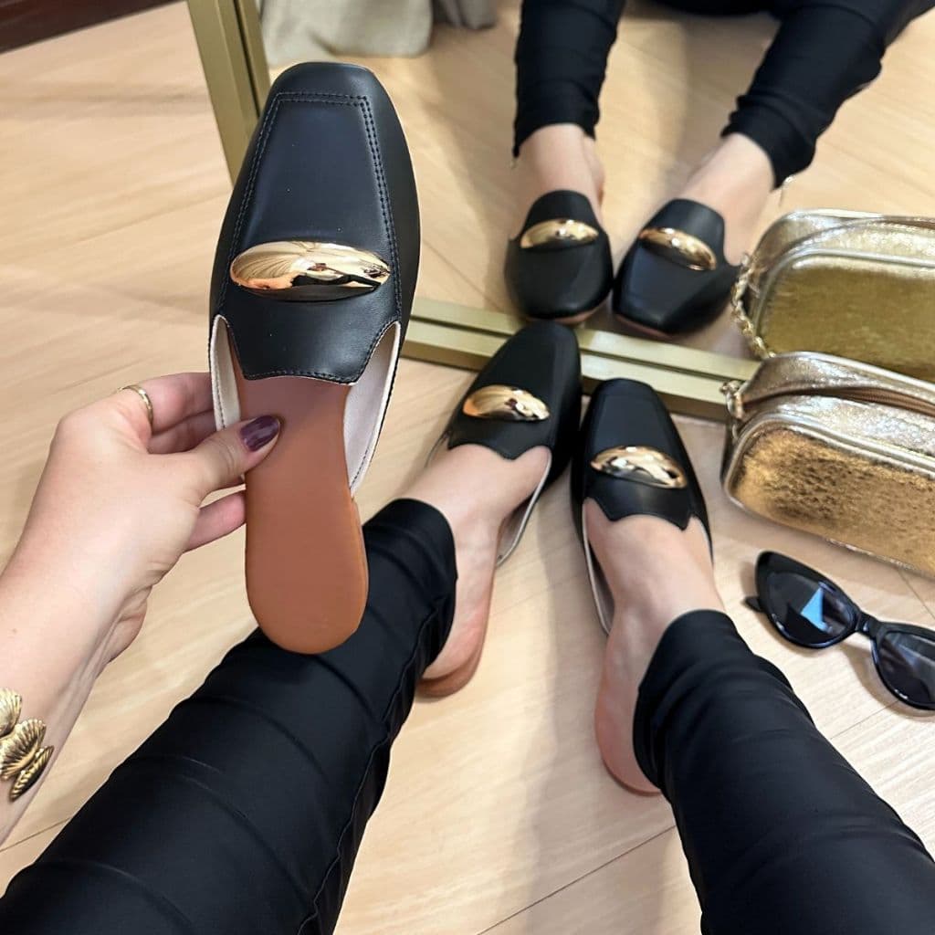 Mule Feminino Bico Quadrado Minimalista Elegante