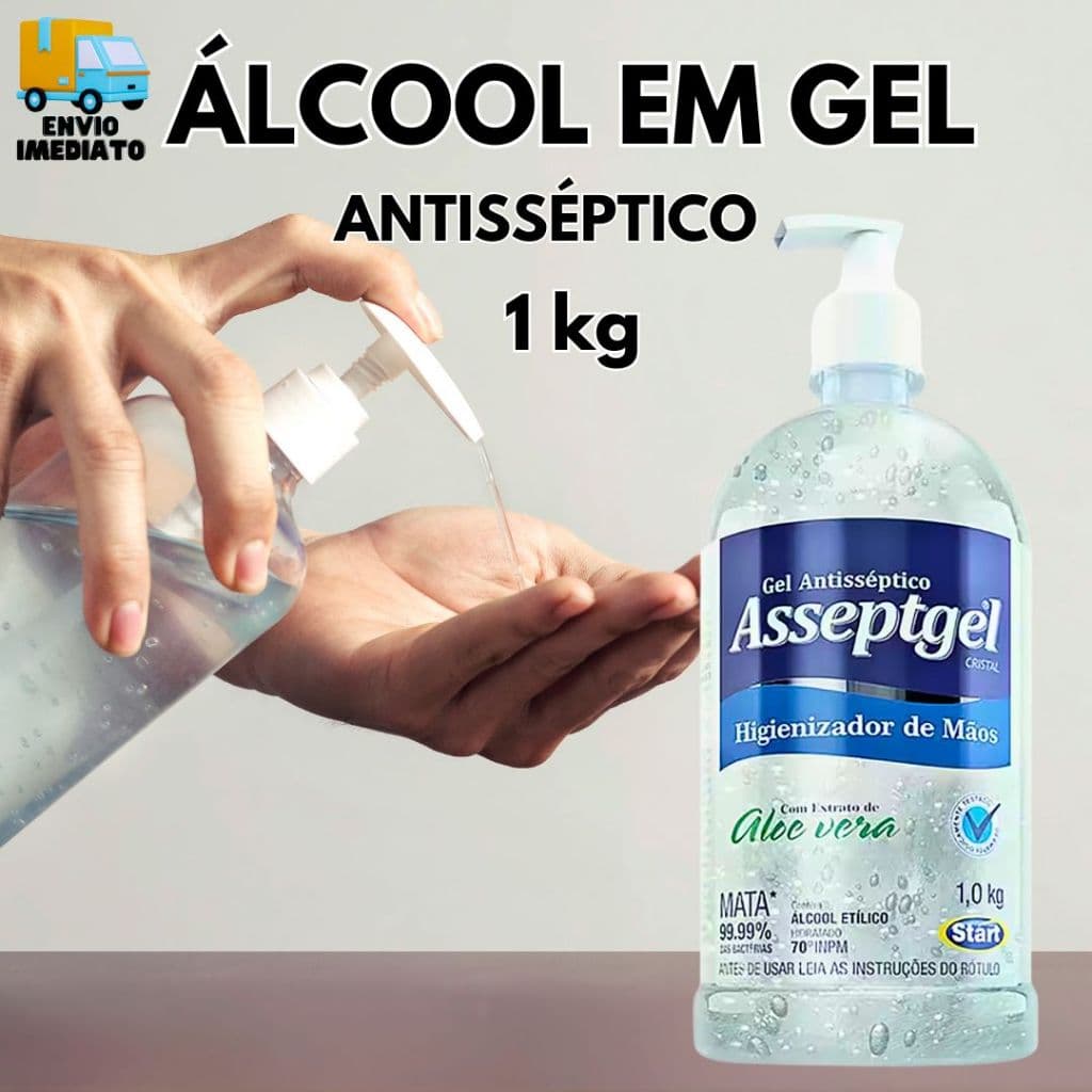 Álcool Gel 1 Kg Antisséptico Com Aloe Vera Elimina 99,9% Bactérias