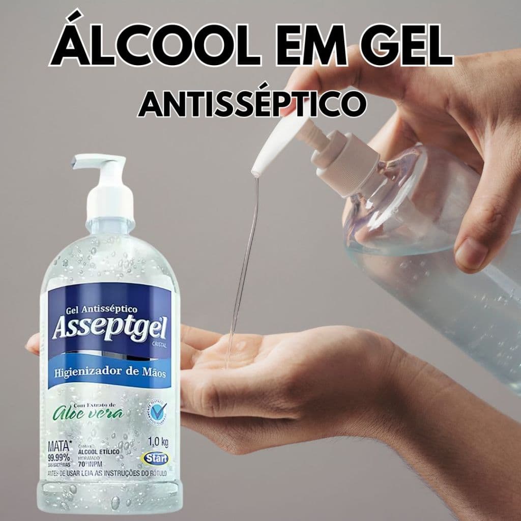 Alcool Gel 1 Kg Antisséptico Com Aloe Vera Elimina 99,9 % Das Bactérias
