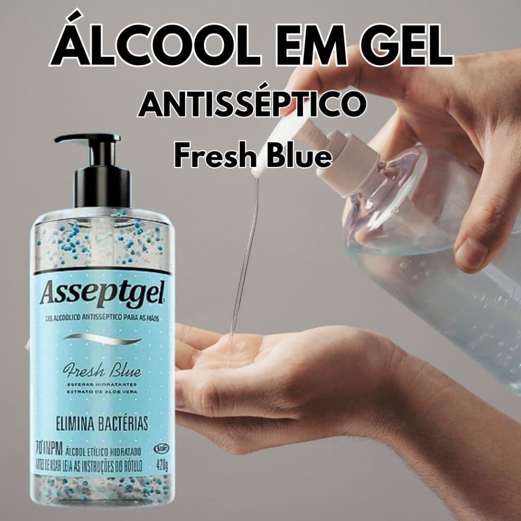 Alcool Gel Perfumado Antisséptico Asseptgel Fresh Blue 420g Hidratante