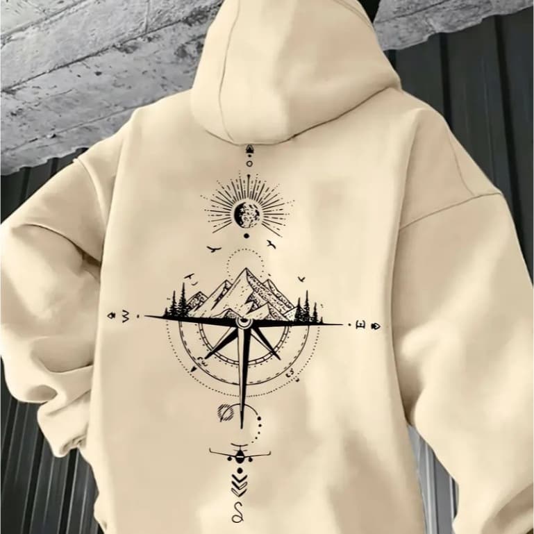 Moletom Canguru Bússola Com Capuz E Bolso Casaco Feminino Masculino Flanelado Unissex Blusa De Frio