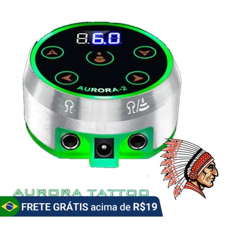 Fonte Digital Tatuagem Aurora 2 Touch para 2 Máquinas com Pedal Integrado