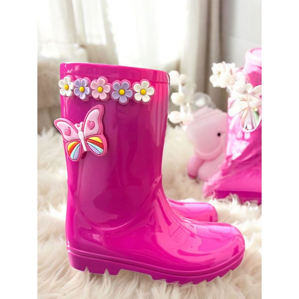 Galocha Infantil Botinha Menina Delicada Flores e Borboleta