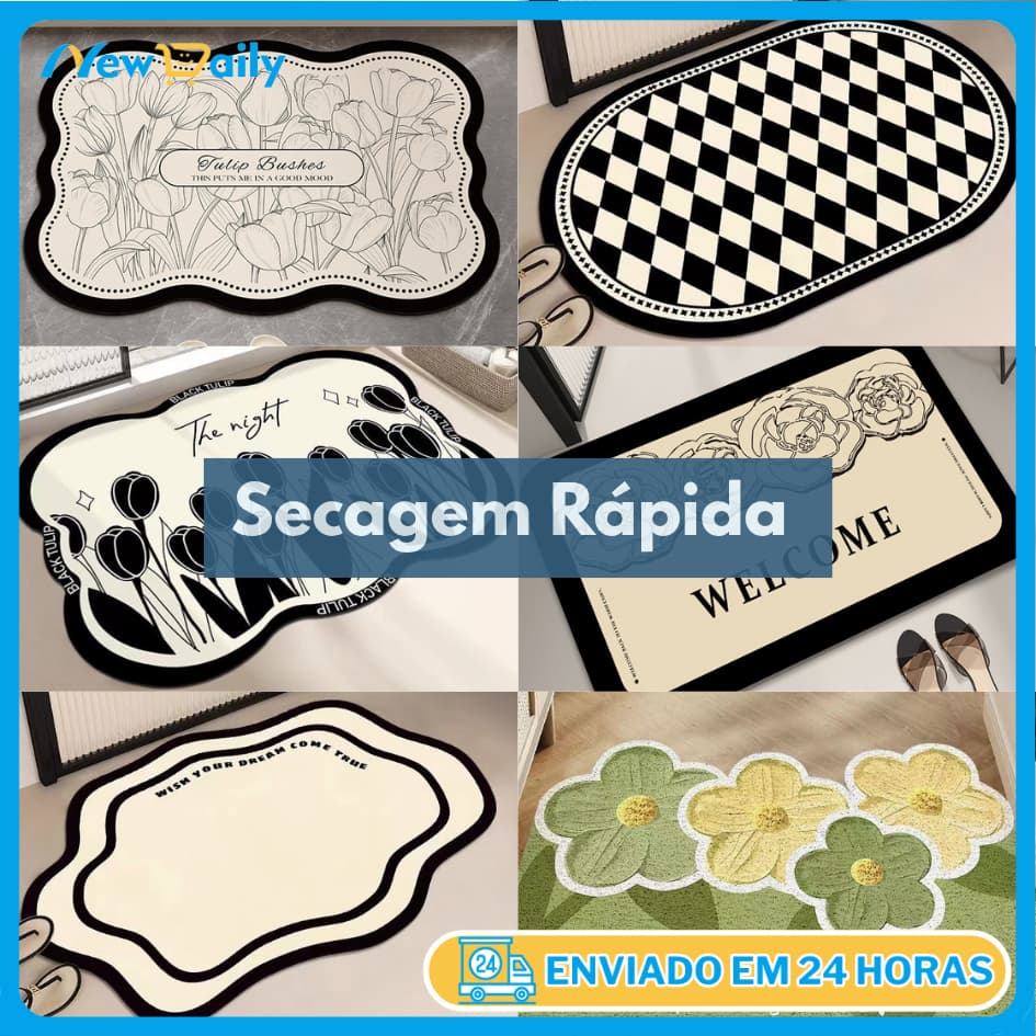 Tapete Antiderrapante Super Absorvente de Secagem Rapida Banheiro Quarto Porta de Entrada CASA-01-BY