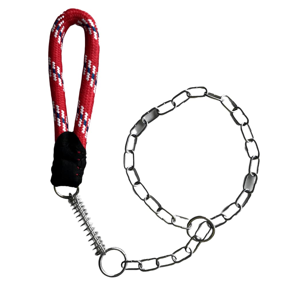 Guia E Enforcador Corrente 70cm Com Cabo Corda 16mm E Mola – P/ Adestramento Cães Médio Grande Porte