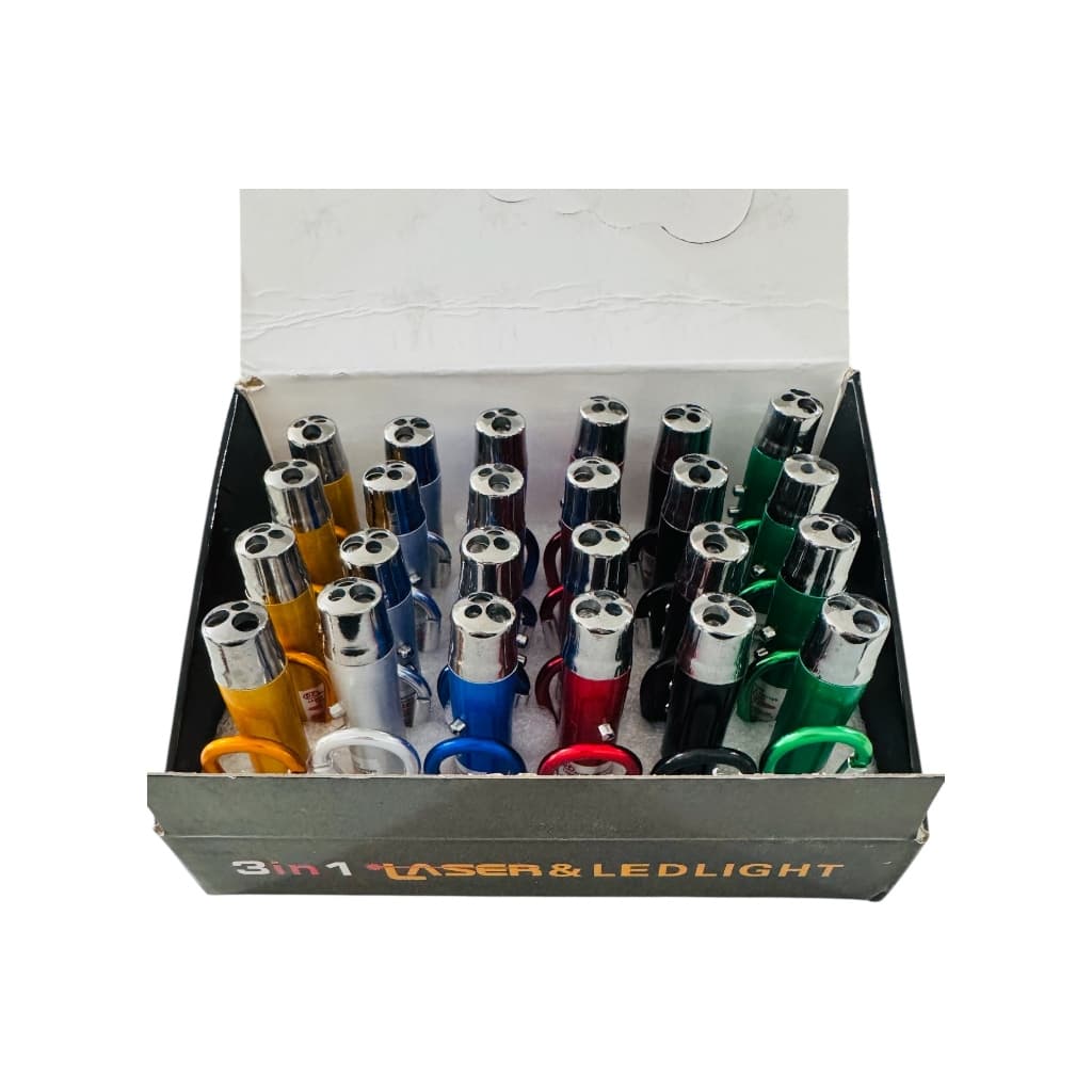 Kit Com 12 Unidades De Mini Lanterna Laser Led Feixe De Luz Ponteiro 3 Em 1 (12+LASER)