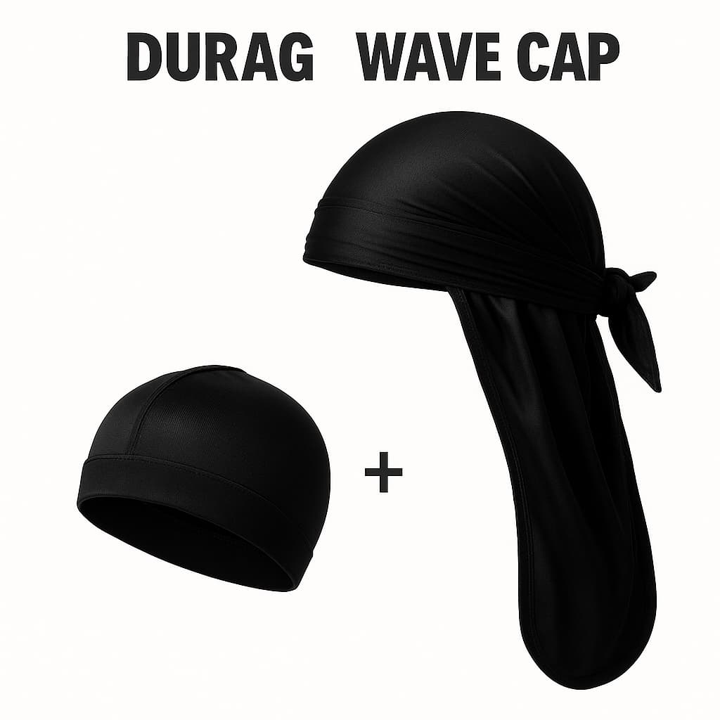 Kit Waves Bandana Durag Classica Com Waves Caps Touca Wav Preta Afro 360