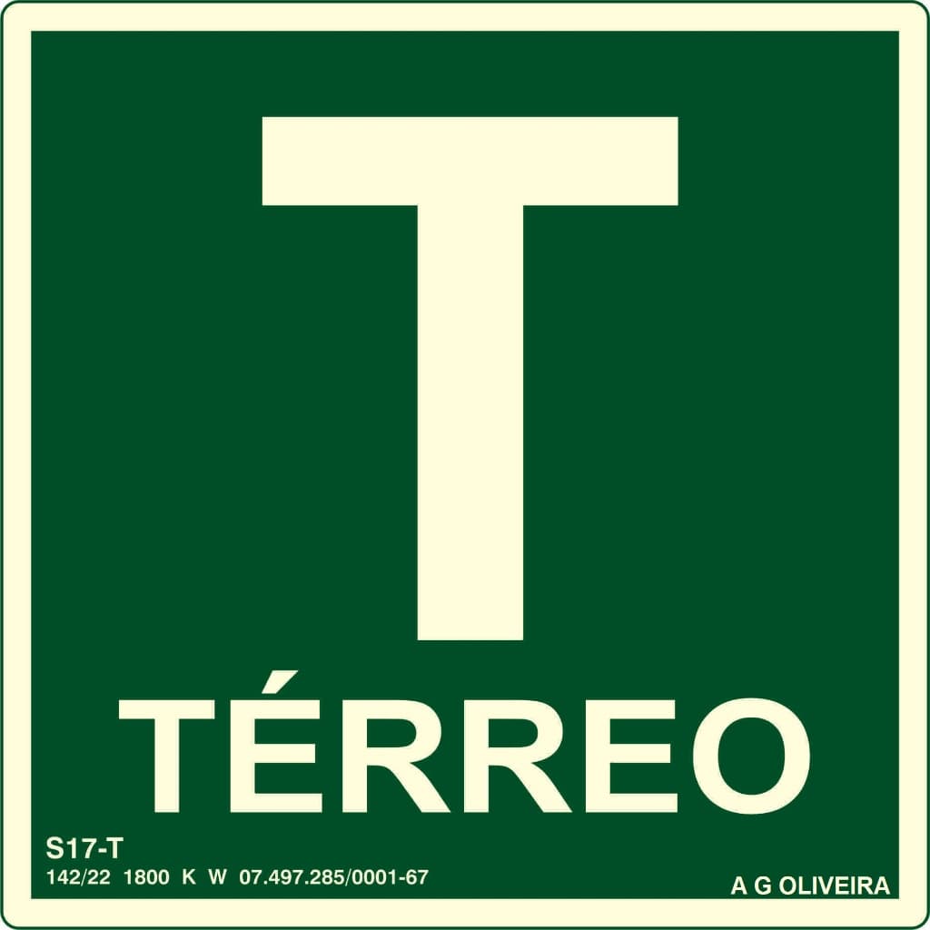 Placa de Sinalização Fotoluminescente Andar Térreo Cobertura Subsolo Normativa Bombeiro
